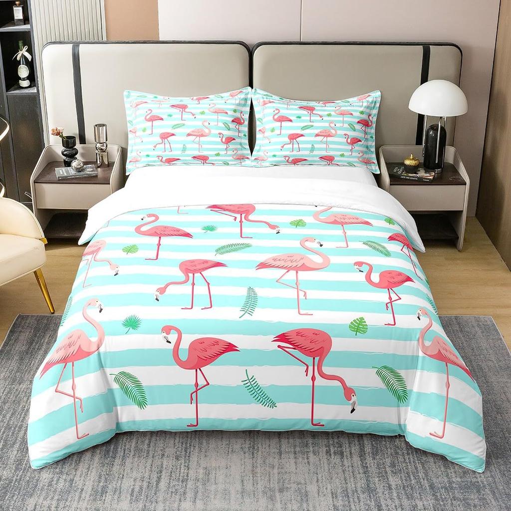 Tropical Flamingo Pattern Quilt Cover Bedding Set Three-Piece Quilt Cover Suitable For Bedroom Decoration
