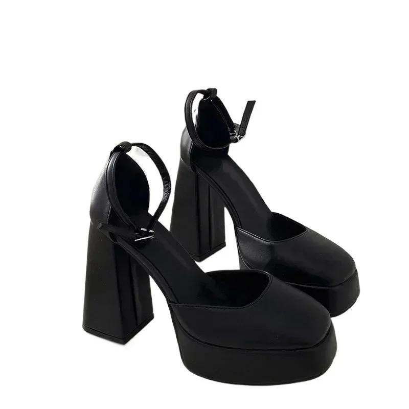 Elegant High Heels Shoes Female 2025 Sexy Ankle Straps Black White Women's Heeled Platform Party Shoe Dress Pumps Ladies