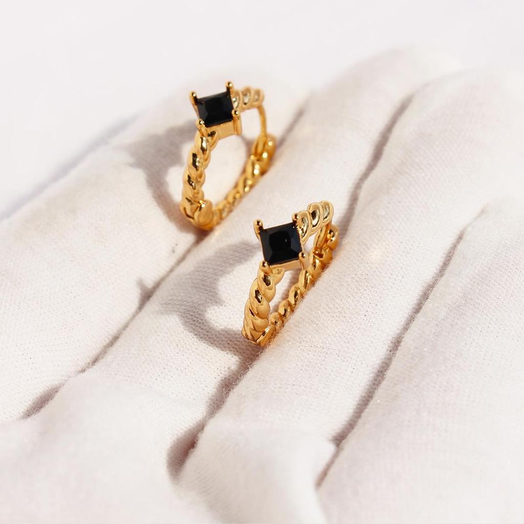 Vintage Emerald Zircon Cable Knit Hoops - Classic European & American Style