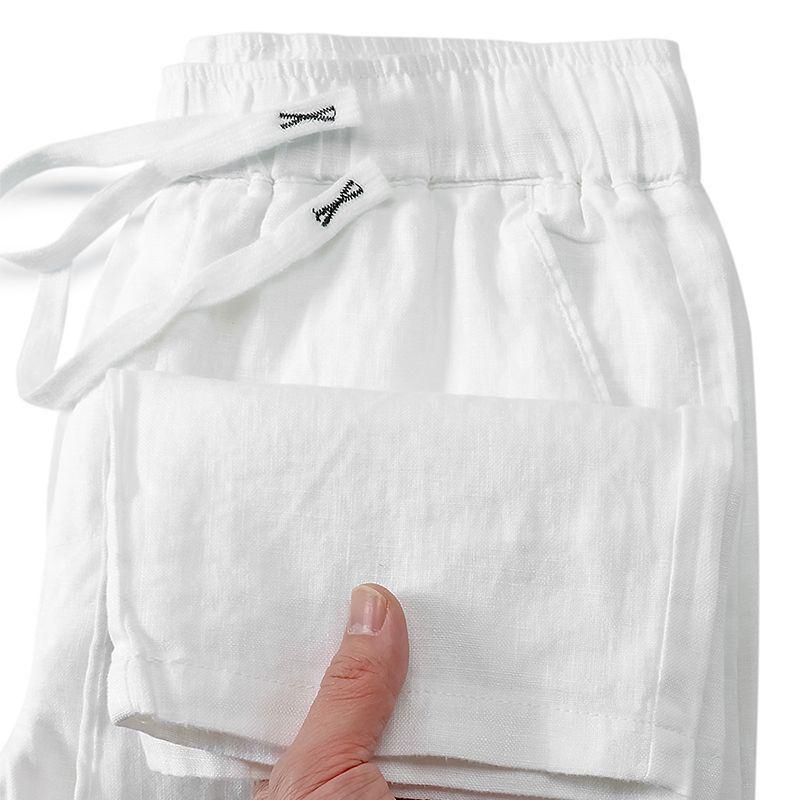 Men's Summer Casual Pants - 100% Pure Linen, Breathable, Chinese Style, Elastic Waist