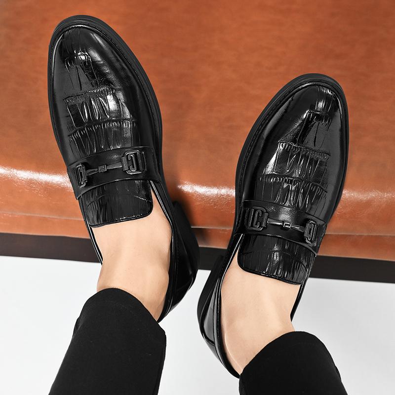 Men's Derby Shoes slip on fashion Business Loafers Gentleman Dress Shoe Faux Crocodile Pattern Leather men wedding party shoes