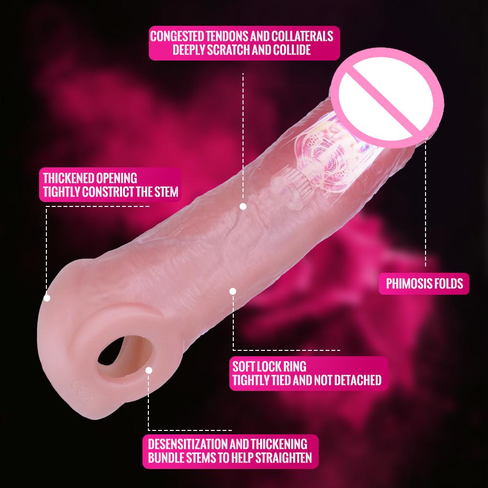 Reusable Penis Sleeves Male Sex Toys Cock Extend Long Realistic Silicone Dildo Condoms Penis Enlarger Adult Supplies for Men