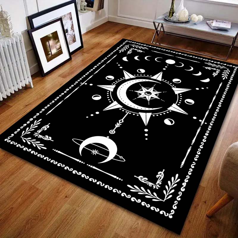 Black Magic Circle Moon Divination Art Print Carpet for Living Room Bedroom Bedside Sofa Table Floor Mat Home Area Rug Decor