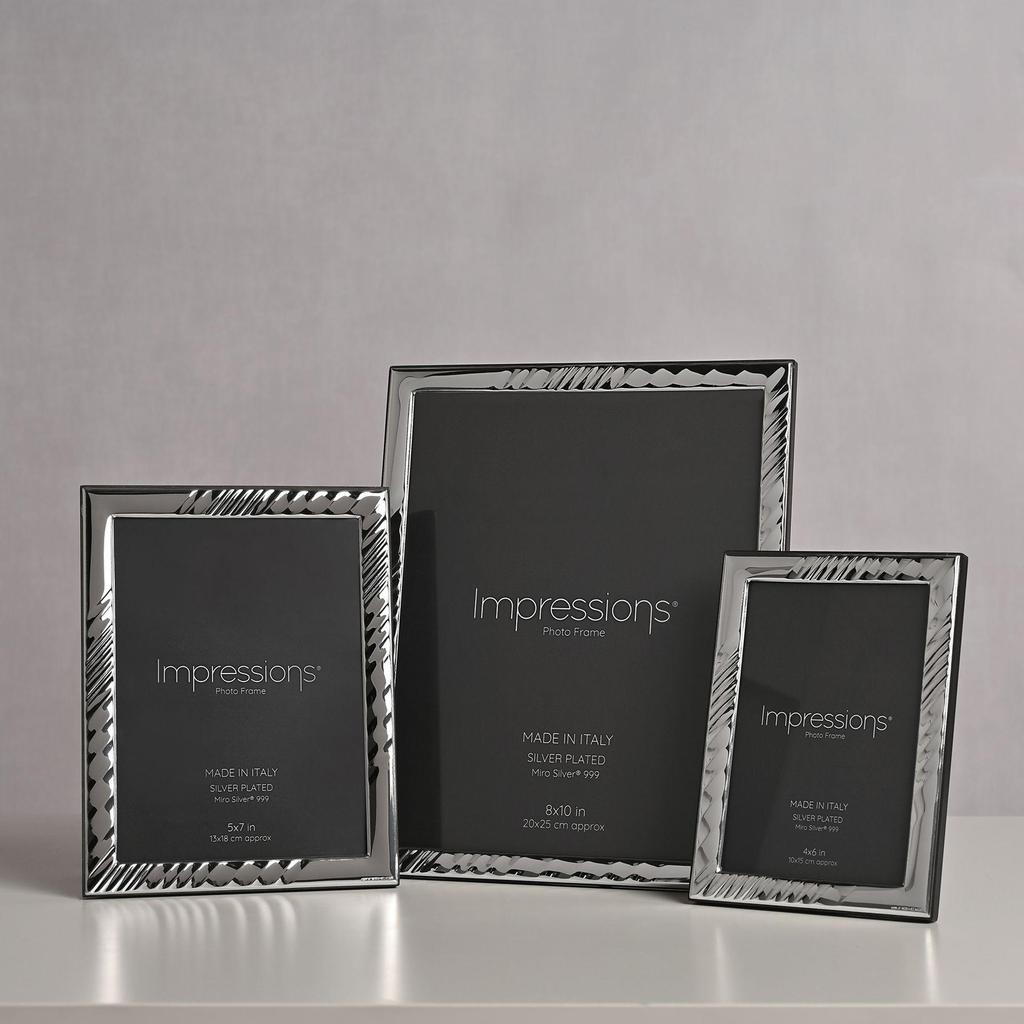 Impressions 999 Silver Textured Wave Photo Frame 5 x 7 Wood Back Made In Italy