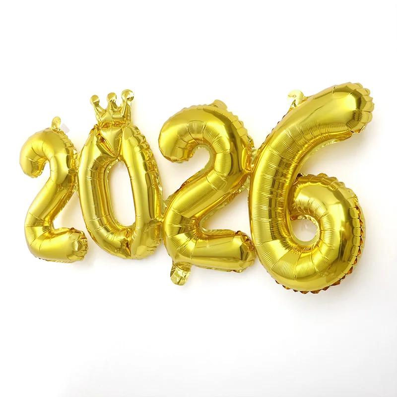 2026 Crown Number Foil Balloons for New Year Eve Party Decoration Supplies Navidad Christmas 2025 Photo Props Gifts