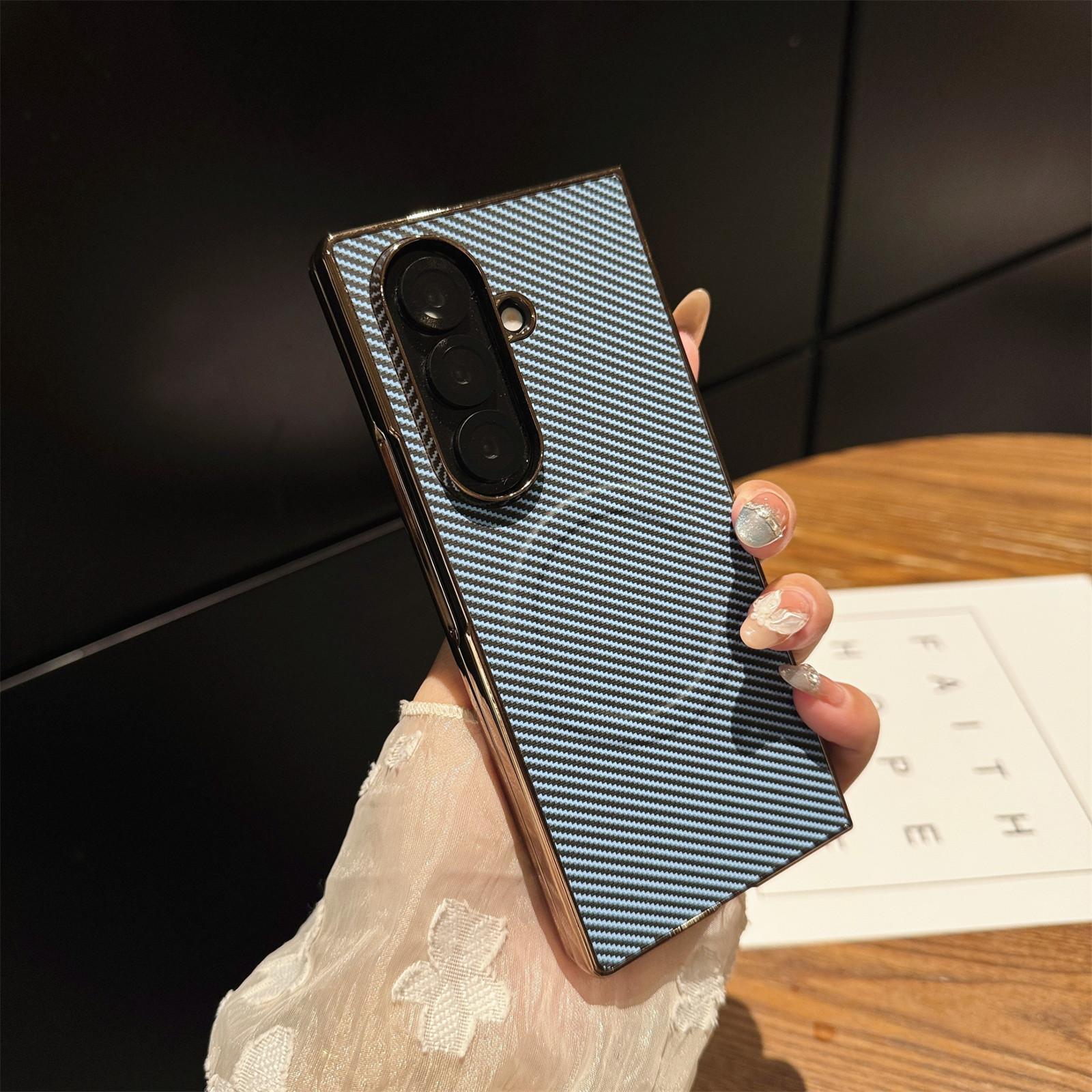 

Leather Carbon Fiber Phone Case for Samsung Galaxy Z Fold 7 6 5 4 3 Fold7 Fold6 Cover Magnetic Protective Hard Shell Luxury Galaxy Z Fold6 синий