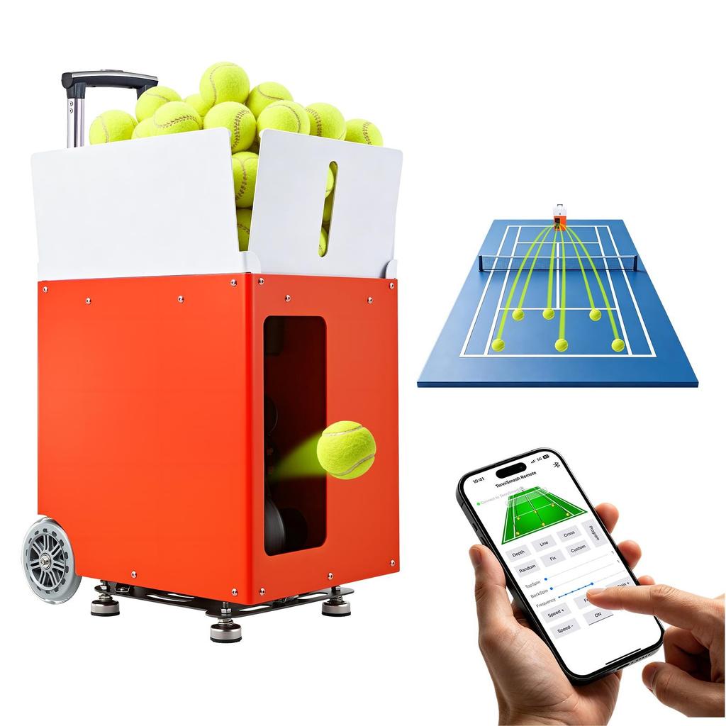 VEVOR Tennis Ball Machine Auto Portable Ball Launcher for Practice Training, with App Remote Control, 110 Ball Capacity, Spin Control
