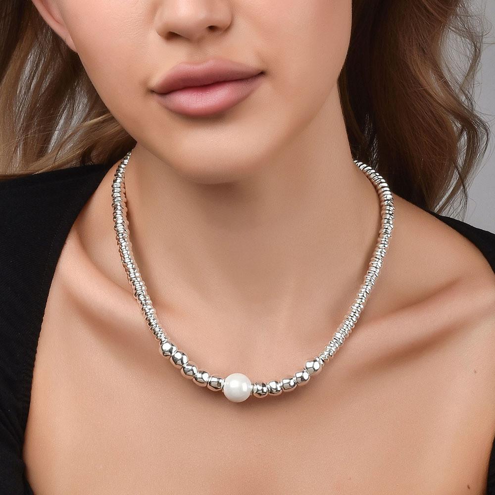 Geometric Gold Plated Necklace For Women With Pearl Beads Elegant Summer Accessory
