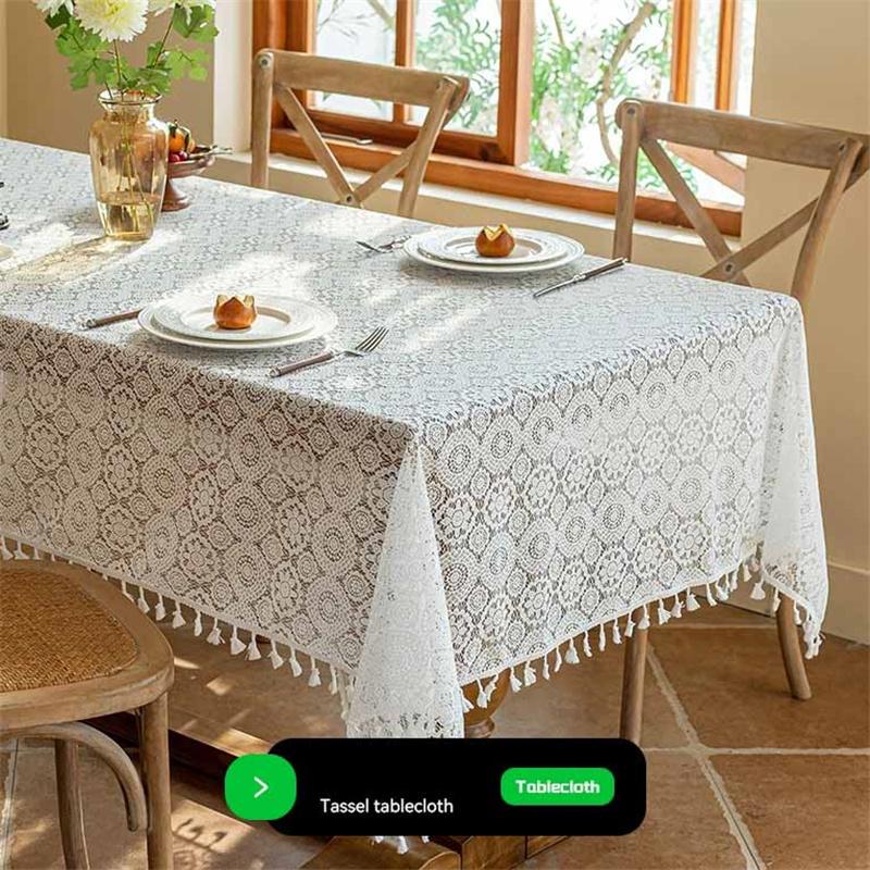 Luxe Tasseled & Jacquard Polyester Tablecloth - Rectangle Lace Dust Cover for Dining & Console Tables Home Decor