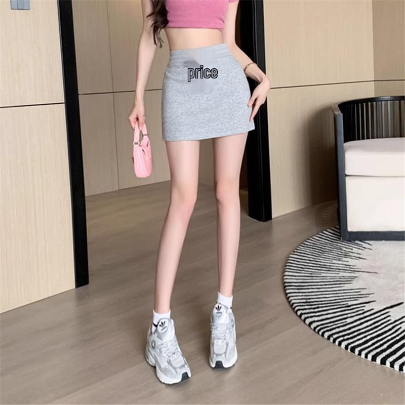 Women's Gray High-Waist Sporty Mini Skirt with Built-In Shorts - Spring/Summer A-Line Petite Skirt