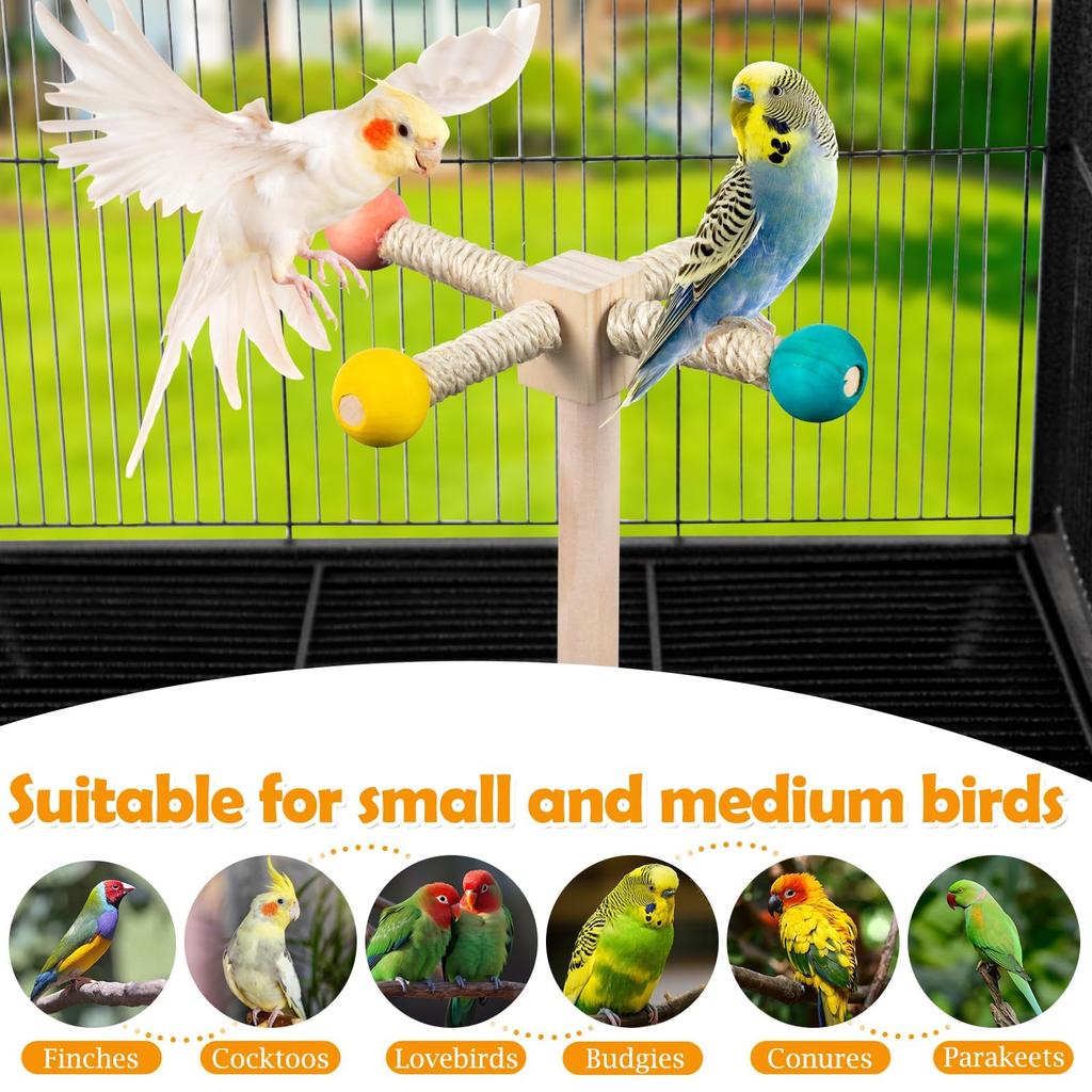 Interactive Spinning Bird Perch Toy - Wooden Exercise Stand for Budgies, Cockatiels & Small Parakeets
