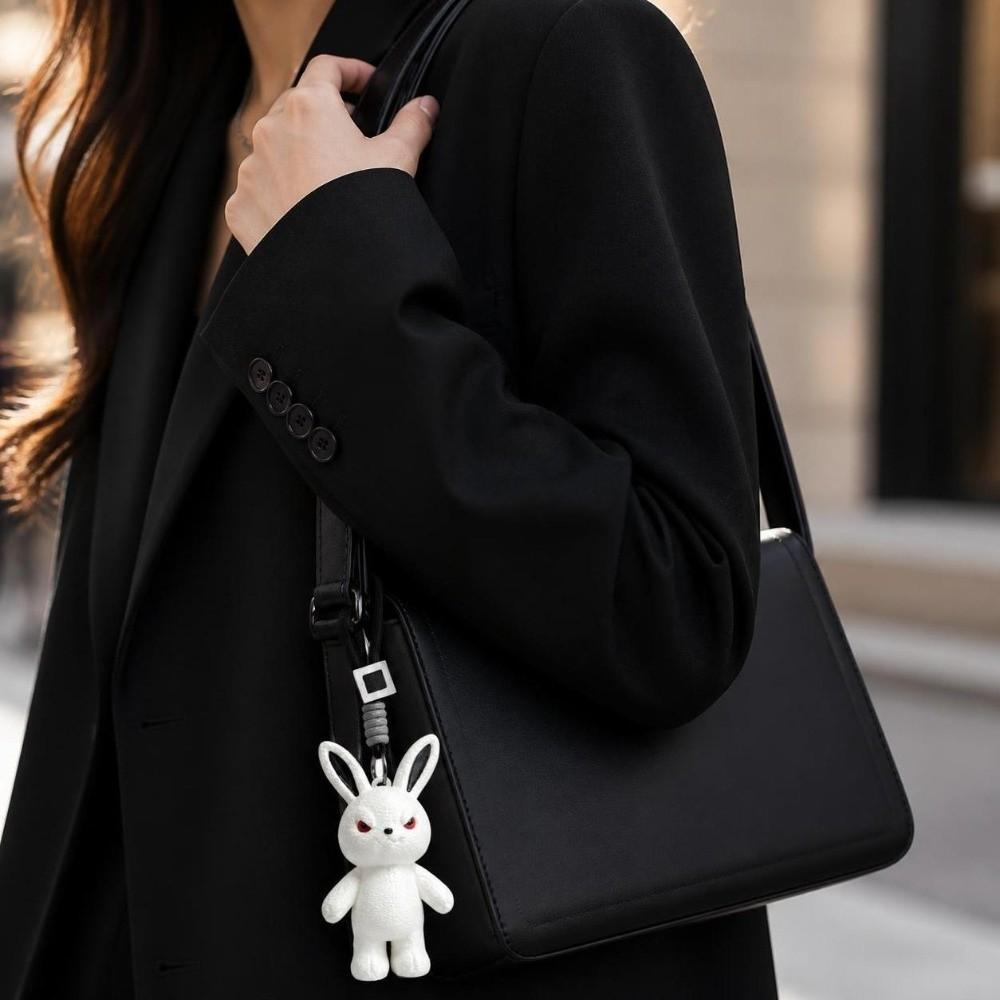 Lightweight Rabbit Keychain Soft Plush Doll Charm Evil Face Plush Keychain Handbag