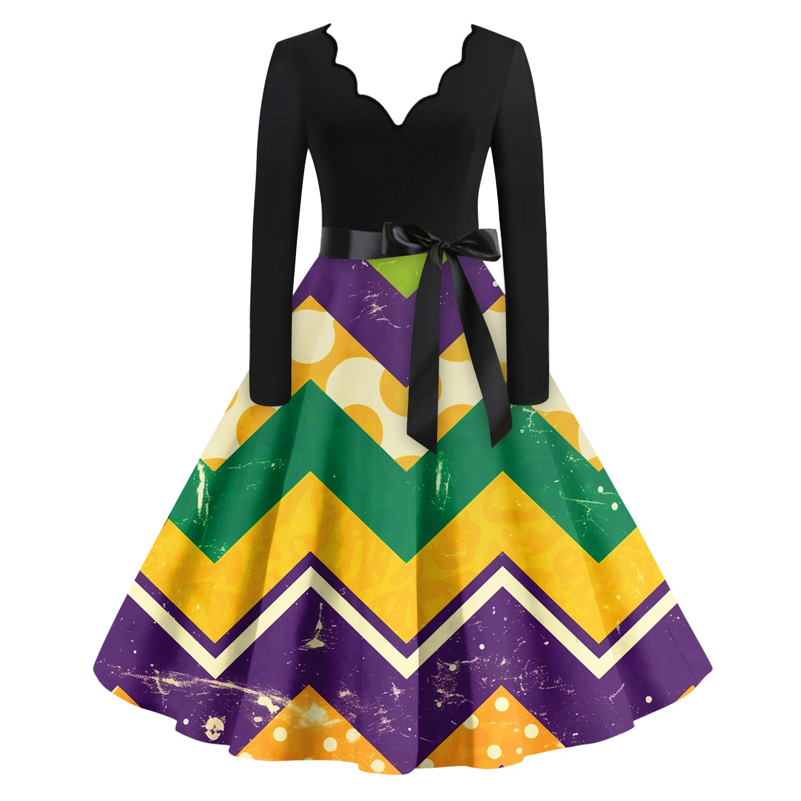 

Женское повседневное модное платье с V-образным вырезом и длинным рукавом с принтом в винтажном стиле XL