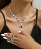 Set Earrings Necklace Wedding Silver Elegant Emerald Zircons B23