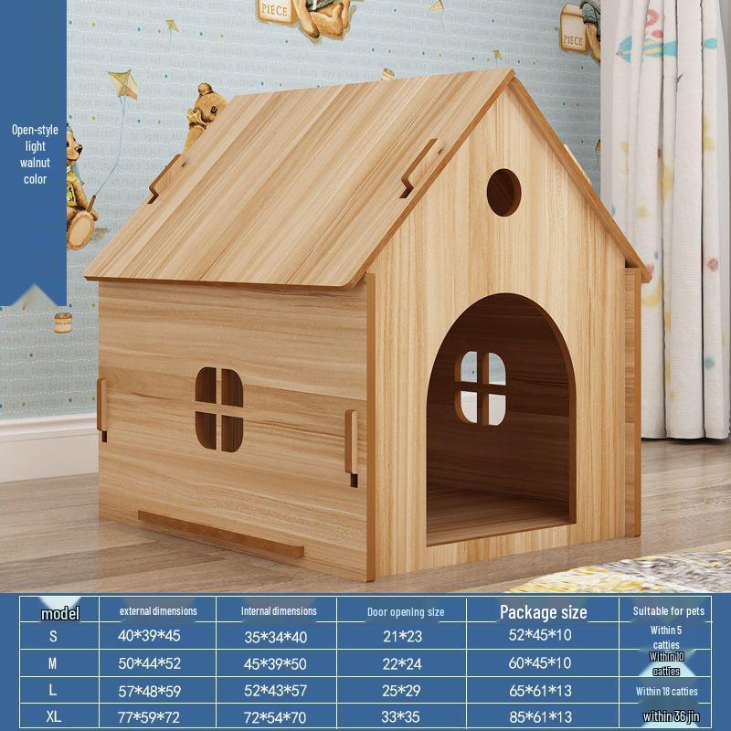 Four-Season Wooden Pet House: Indoor Cat Bed & Small Dog Kennel with Door
