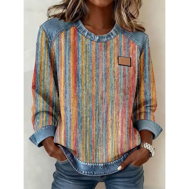 Felpa da Donna S Taglio Largo Patchwork a Quadri Girocollo Manica Lunga