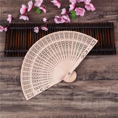 8-inch Scented Sandalwood Folding Fan - Dolphin, Star, Moon, Honeycomb, Sunflower Design, Ideal for Weddings, Gifts, Quality Assured
