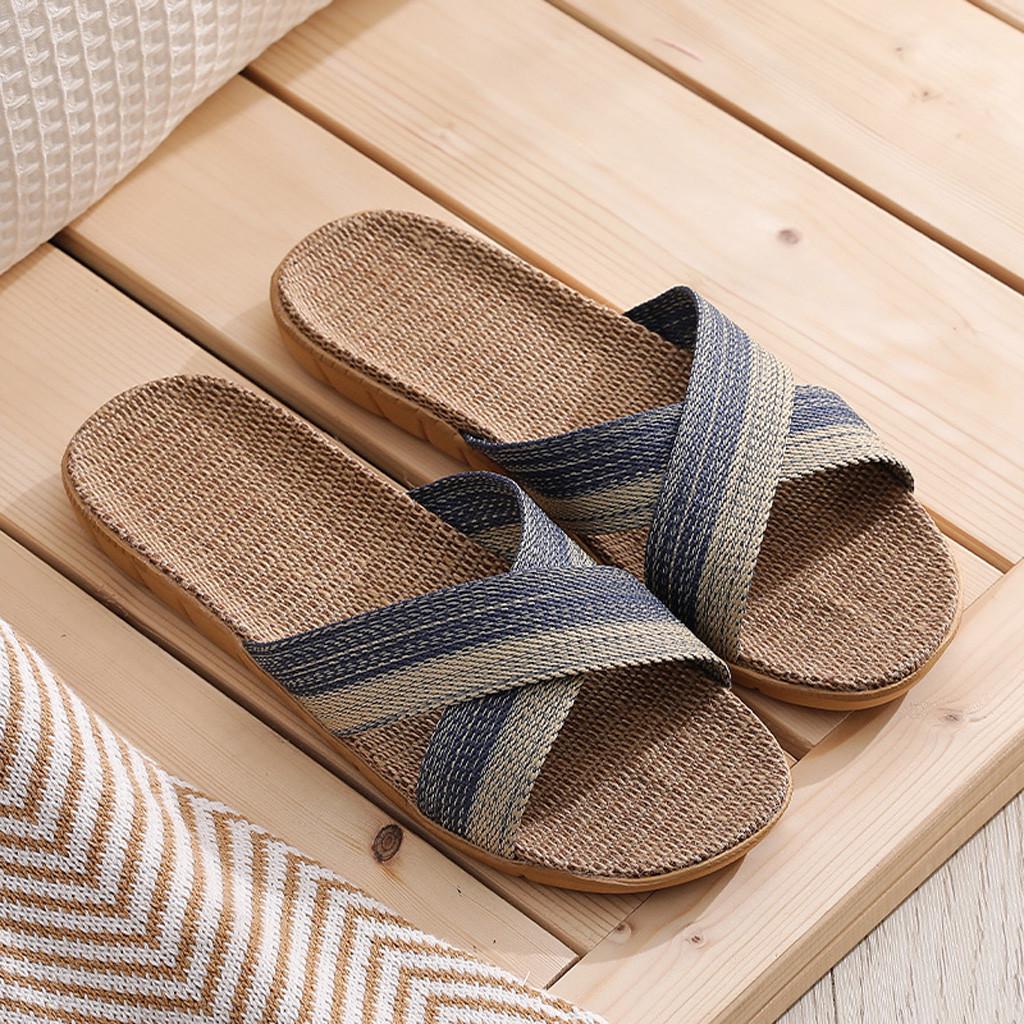 

Summer Men Flax Slippers Casual Linen Slides Multi-Style Non-Slip Home Flip Flops Indoor Shoes Women s Sandals 44-45 темно-синього кольору