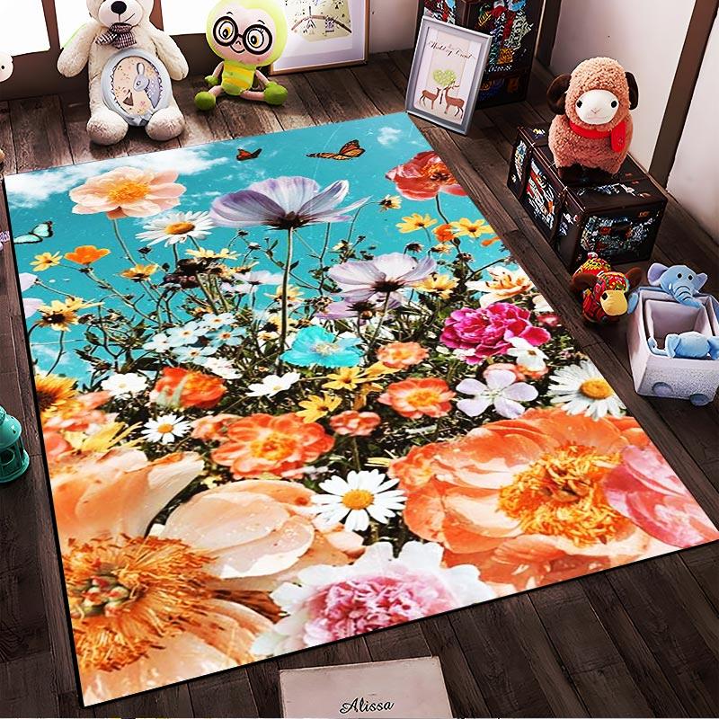 Bunter Blumendekor-Teppich mit Schmetterlingen Himmeldesign Teppich Geeignet für die Verwendung als Antirutsch für Wohnzimmer Schlafzimmer Sofas