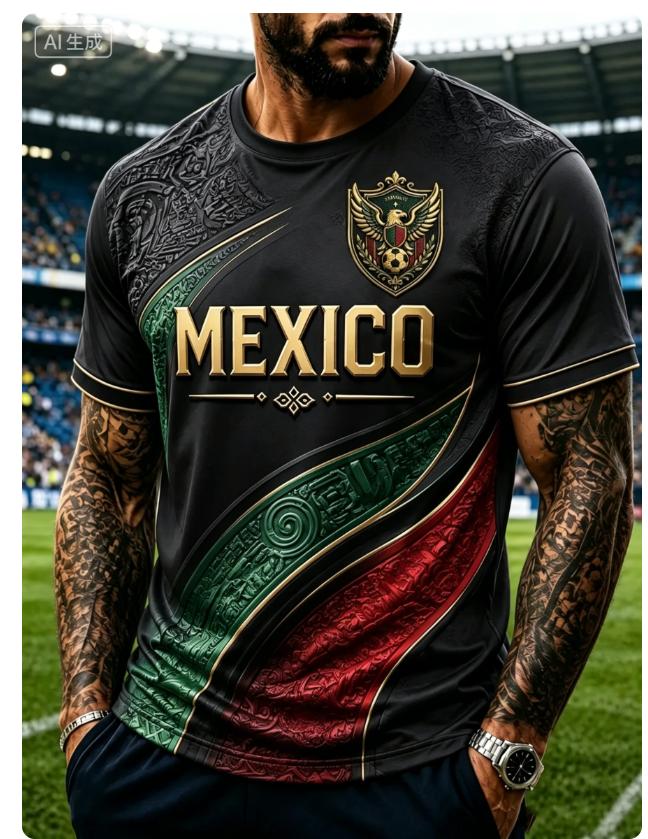 2026 New Men's Mexico 3D Printed Football Jersey Family Matching T-shirt Suitable for Daily and Training Wear Quick Drying