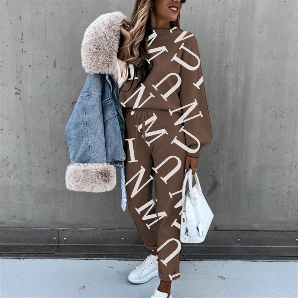 Damen Batik-bedruckter Stehkragen Schnür-Langarm Mode Casual Hosenanzug