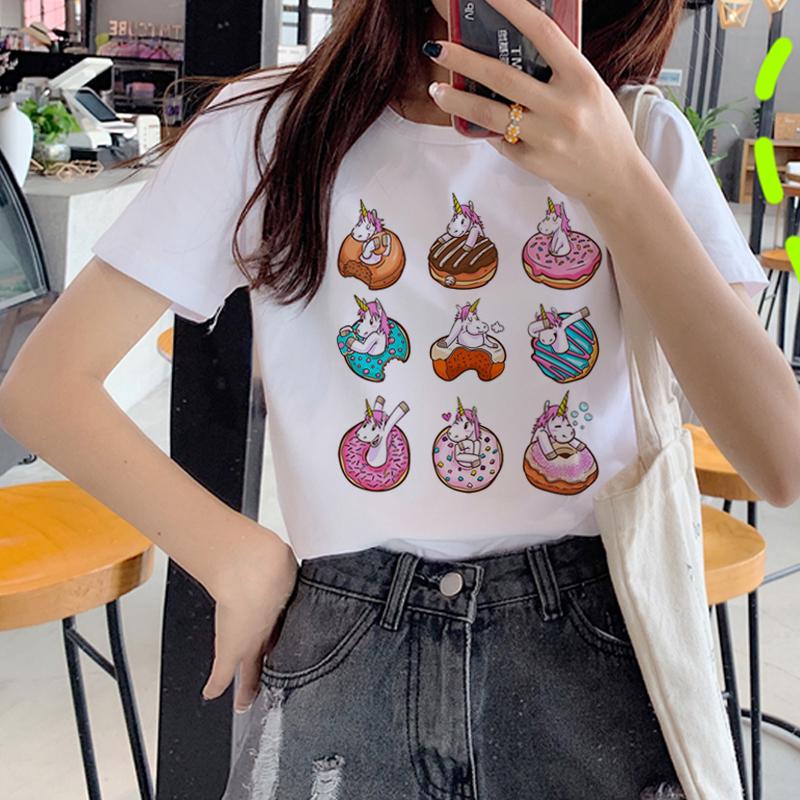 Unicorn Kawaii Harajuku T Shirt Women Ullzang Funny Cartoon Cute T-Shirt 90S Korean Style Tshirt Graphic Printed Top Tees Female