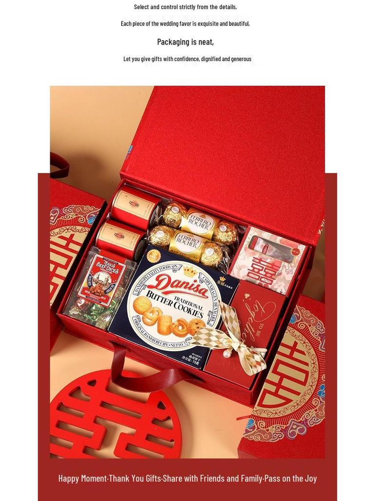 Luxury Chinese Wedding Candy Gift Box with Sugar Candies, Bridesmaid Favors, Return Gifts, and Thank You Tokens
