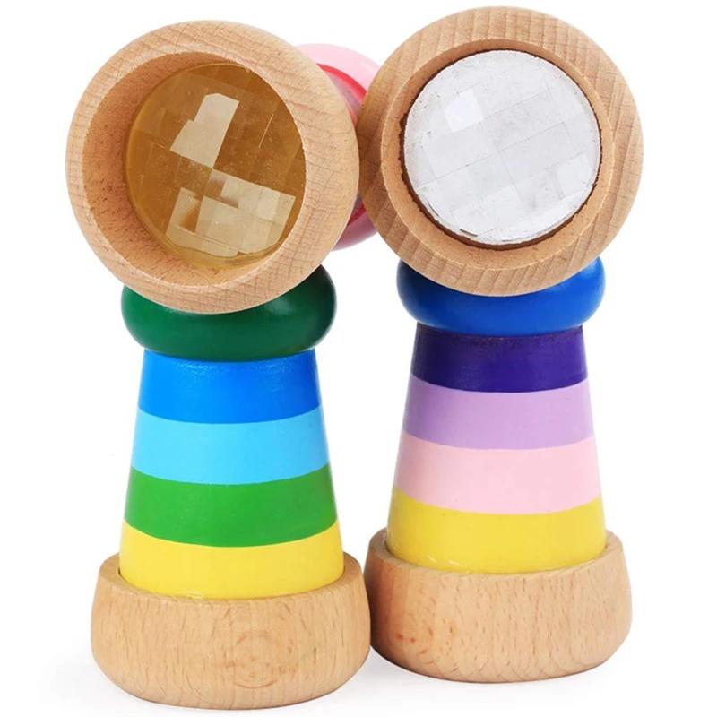 Rainbow Wooden Magical Mini Kaleidoscope Bee Eye Effect Polygon Prism Children Toy