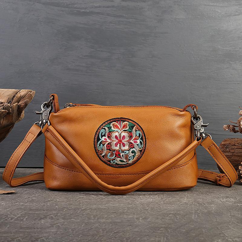 

Женская сумка Johnature из натуральной кожи, большая вместительная сумка-подушка, винтажная сумка через плечо с вышивкой в ​​этническом стиле коричневый