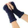 Women's Winter Warm Wool Gloves, Fingerless Diamond Knit Short Gloves
