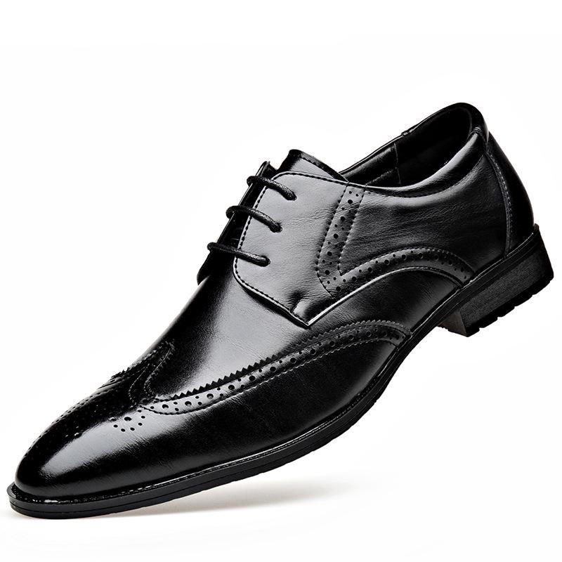 Men s Extra Large Formal Leather Brogue Shoes - Fashionable Pointed Toe, Korean Style, Lace-up Wedding Shoes Size 47 чёрный