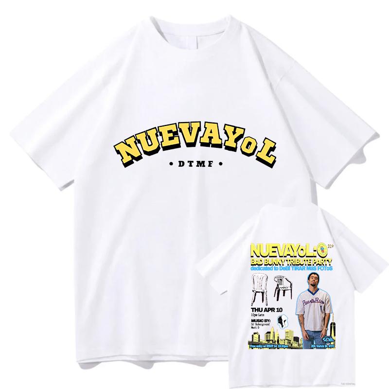 BAD BUNNY NUEVAYoL T-shirt a Manica Corta in Cotone T-shirt da Uomo Estive Larghe Hip Hop Streetwear Unisex Casual da Uomo T-shirt Grafiche