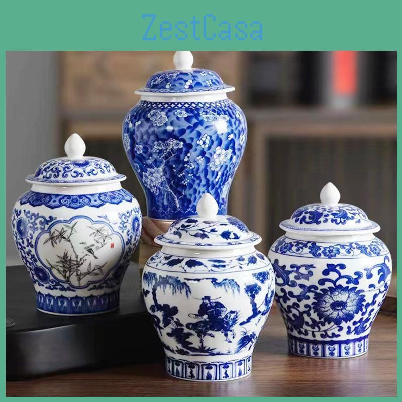 And Porcelain Blue White Household Moistureproof Sealed Jar Chinese Ceramic Tea Jar Moistureproof Retro Chinese Storage Jar