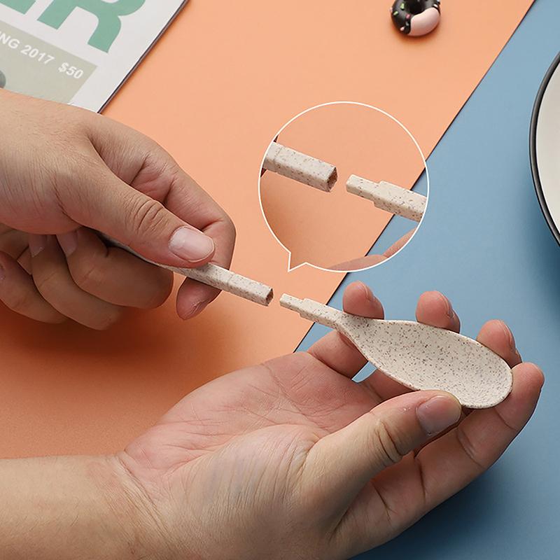 Portable Wheat Straw Fork Cutlery Set Foldable Folding Chopsticks Cutlery Set With Box Travel Kitchen Accessories