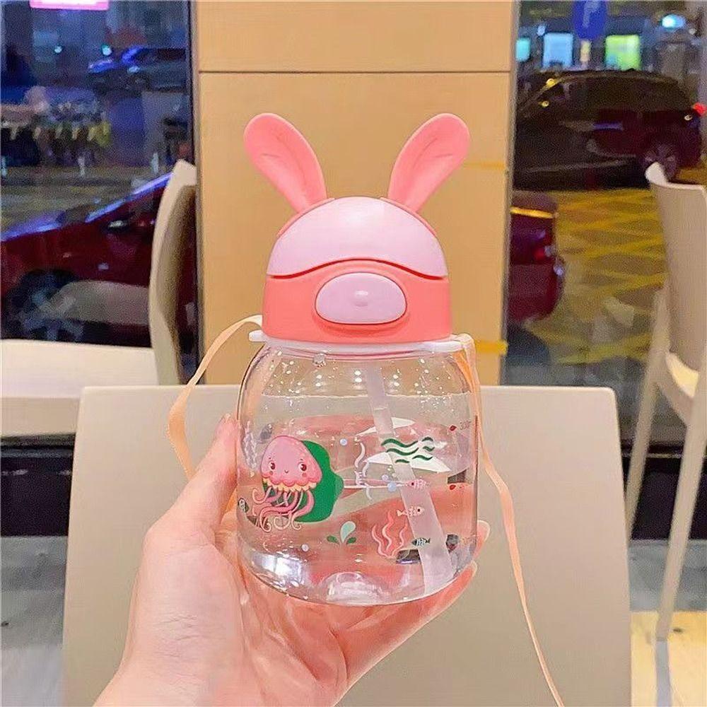 

Мультяшна пляшка для води великої місткості. Нова солом’яна чашка рожевий