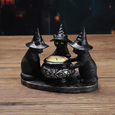 Black Cat Tealight Candle Holder Votive Stand Resin Ornament Hotel Candlelight Halloween