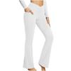 women's Cross V High Waist Flared Yoga Pants Pocket Slim Bootcut Trousers Casual Fitness Bottoms