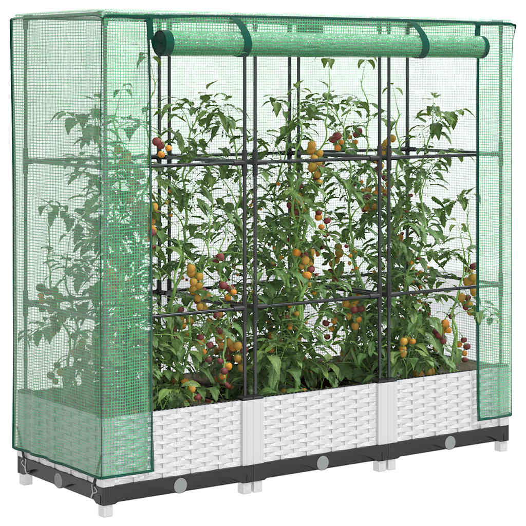 Vidaxl Raised Planter With Greenhouse, Rattan Look, 120X40X123 Cm