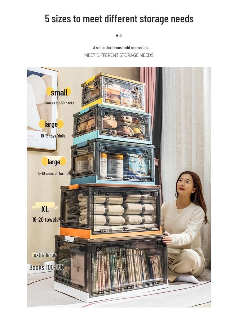 Foldable Transparent 5-Door Storage Box for Clothes, Quilts, Books, and Toys