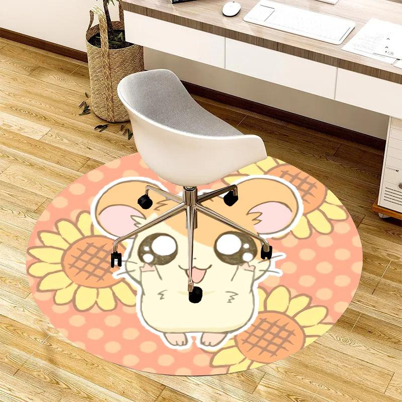1pc Hamster with Sunflowers Round carpet, Made of Polyester,Perfect for Decorating Office Chairs, Living Rooms,Vibrant Decorative Rug