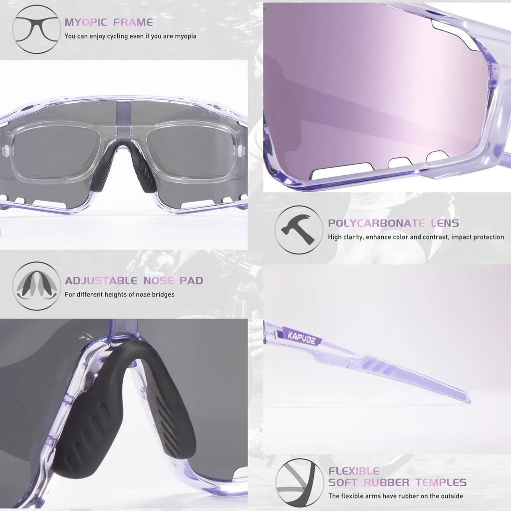Kapvoe 3lens Cycling Glasses for Men MTB Sunglasses Mountain Bike Bicycle Eyewear Women Sports Goggles Road Speed Skating
