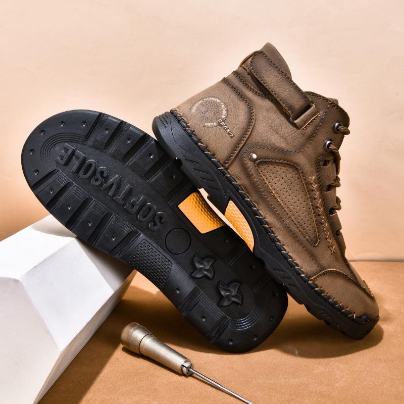 

Autumn/Winter 38-48 Large Men s Leather Boots Fashion Handmade Flat Bottom Short Boots Lace Up Casual Shoes 38