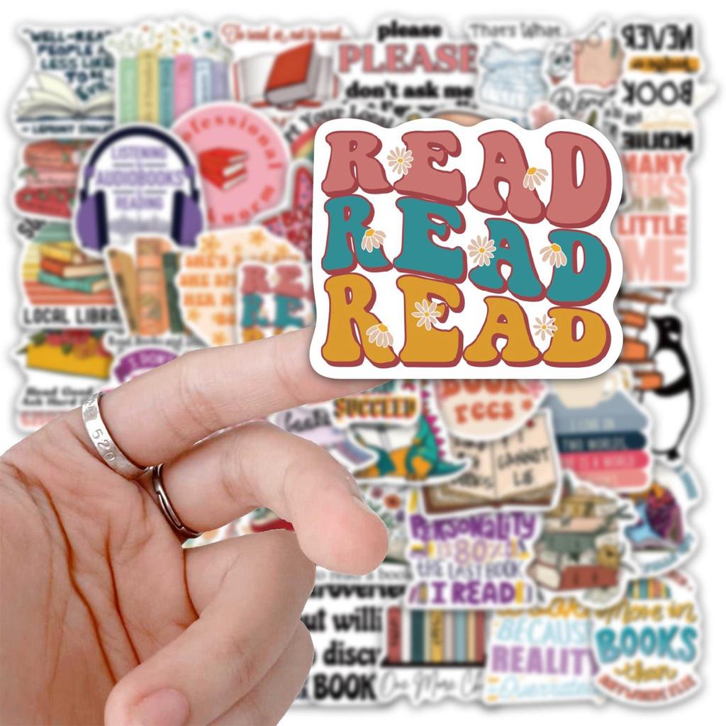 50 Reading Stickers: Waterproof for Bottles, Phones, Laptops