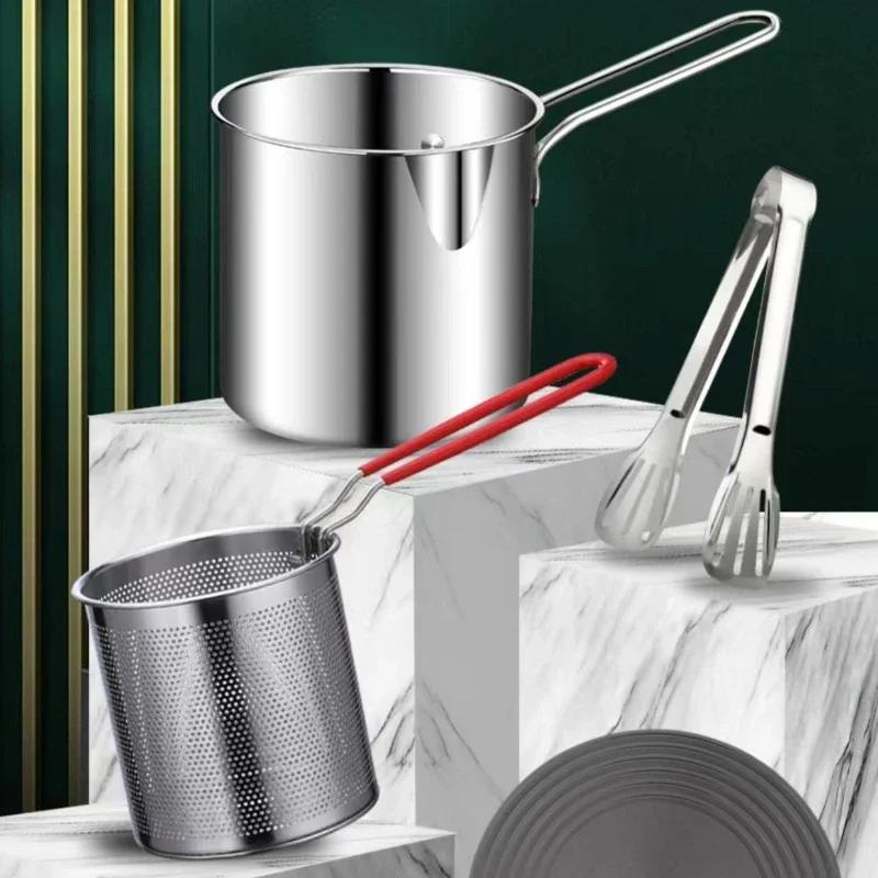 Stainless Steel Deep Fryer with Frying Basket High Temperature Kitchen Fryer Pan Cooking Tool Multifunctional Small Pot Cookware