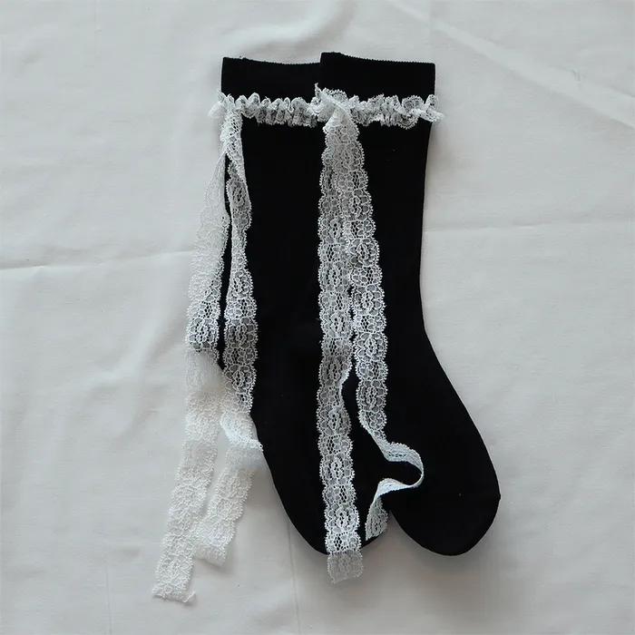 (2PCS 1SET) DAINTY RIBBON LACE SOCKS_BLACK