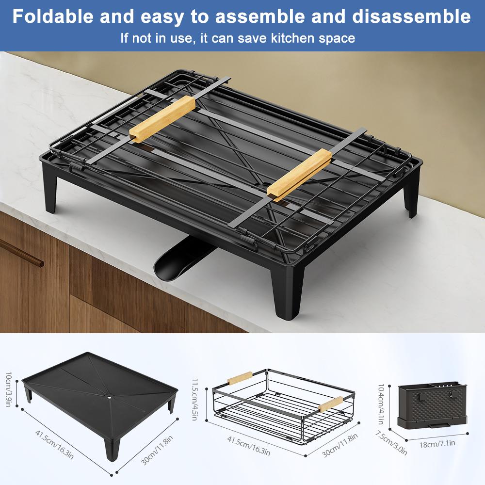 Foldable Dish Drying Rack for Kitchen Counter Large Dish Storage Rack with Drainboard Rustproof Dish Drainer with Cutlery Holder