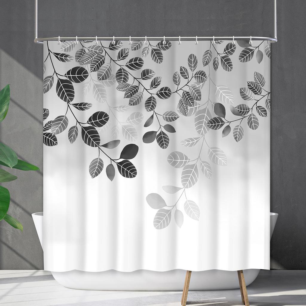 Green Plant Waterproof and Mildew-proof Polyester Bathroom Shower Curtain Shower Curtain Partition Curtain Free of Punching