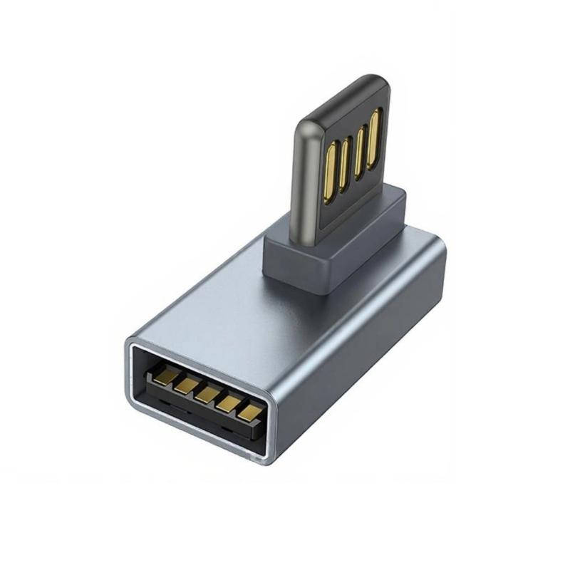 Reversible USB A Connectors 90Angled Bend Fast Charging Syncing Durability Zinc Alloy Housing Portable Chargers Adapter for PC