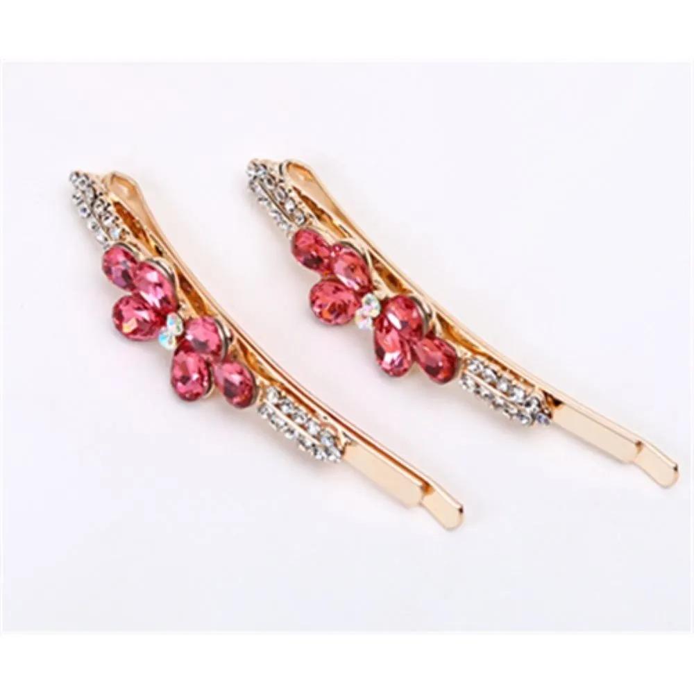 Floral claw clip hair pin jewelry gemstone straight pin high-end non-slip Light purple (a)