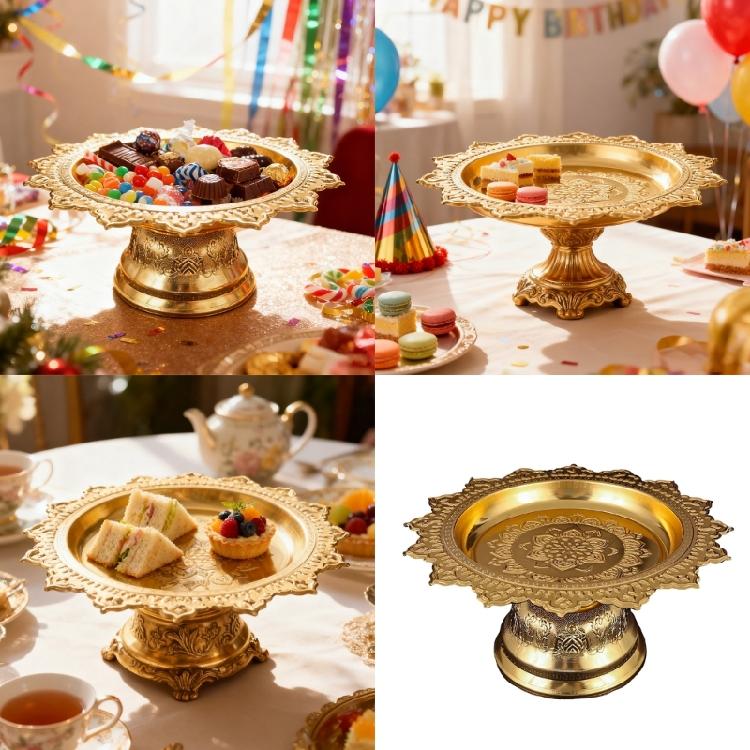 Elegant Fruit Display Plate Alloy Construction Ornamental Pattern Tall for Decoration Religious Use Celebratory instances